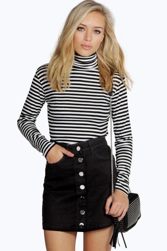 Laura Black Denim Button Through Mini Skirt